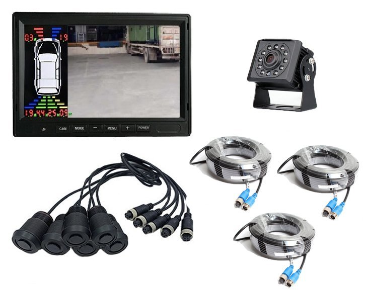 Set retromarcia con telecamera HD e monitor LCD da 7", visione notturna LED IR 11x + sensore di parcheggio 6x