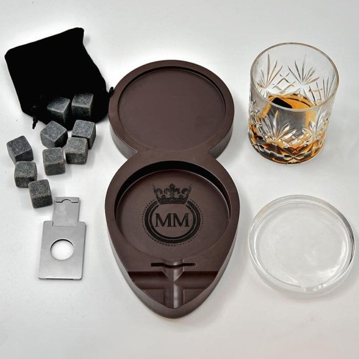 Držák na doutník a sklenici – luxusní whiskey souprava pro pány