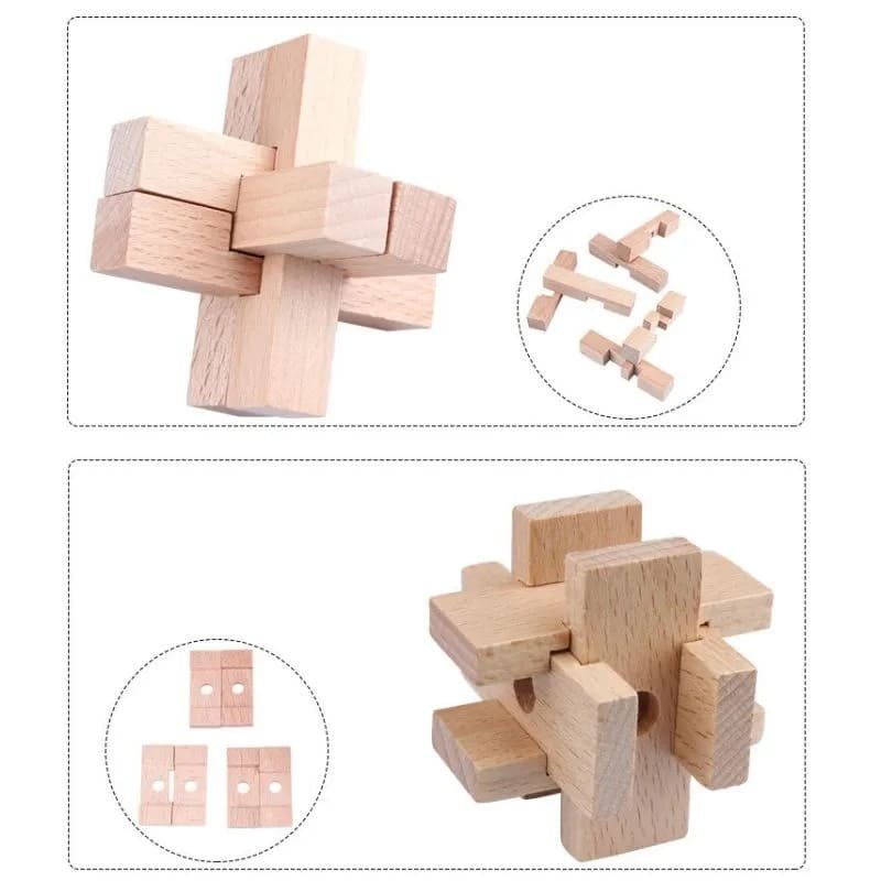Hlavolamy dřevěné 3D – set 9 skládaček pro děti a dospělé