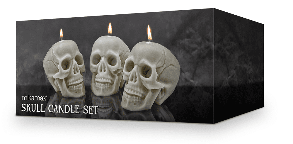 Sviečky lebka – set sviečok na Halloween v tvare lepky voskový 3 ks