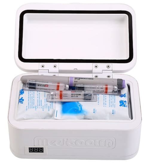 Prenosná mini chladnička na inzulín a lieky 2–8 °C - Kompaktná lieková chladnička s displejom 20,5 x 13,5 cm USB, 12V a 230V napájanie
