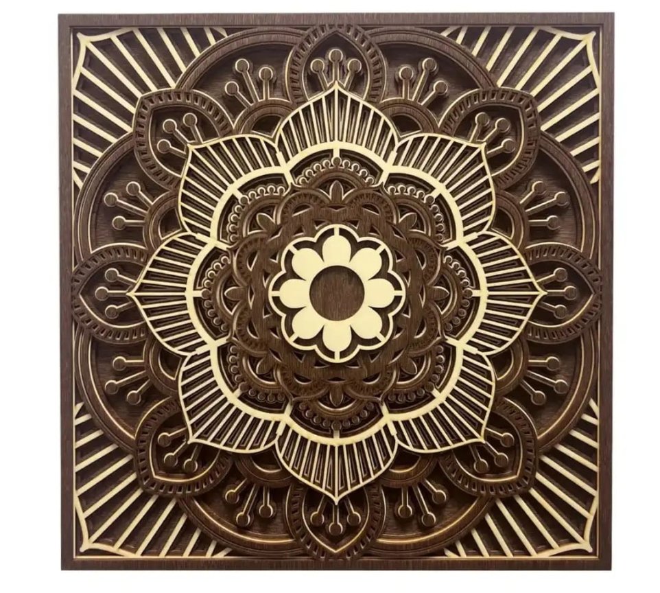 Dřevěný 3D obraz – nástěnná mandala Tibetský motiv / dřevěný obraz na zeď