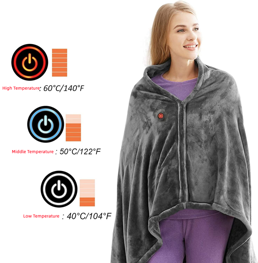 Elektrická vyhřívaná deka – hřejivé poncho se 3 úrovněmi teploty až do 60 °C