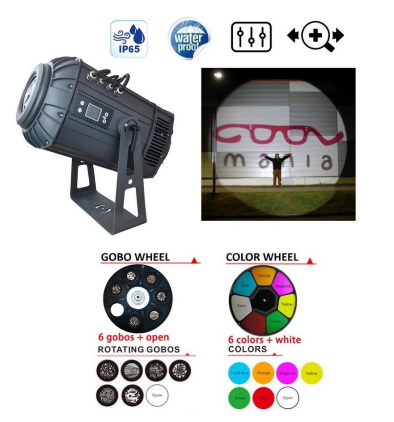 GOBO Projector - проекция на стени до 200M - ZOOM 11°- 46° с 17000 lm + тава за 7xLogo
