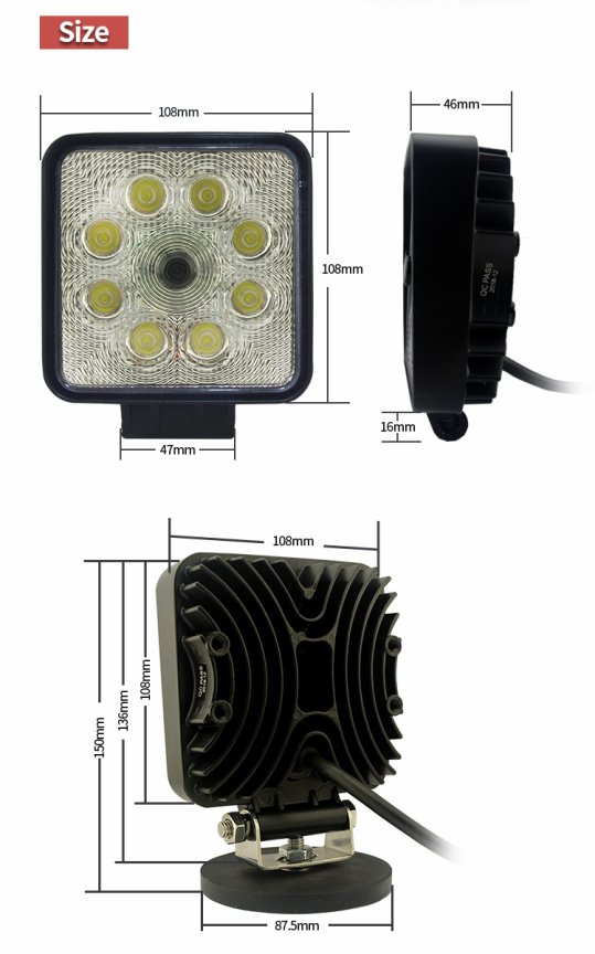 Vodotesné cúvacie kamery s uhlom záberu 120° a pracovným osvetlením 8x LED s výkonom 1154 lm