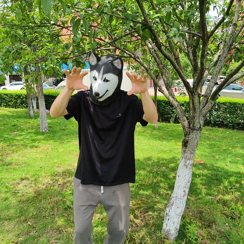 Husky pes maska na obličej ze silikonu – pes husky maska pro děti i dospělé na Halloween