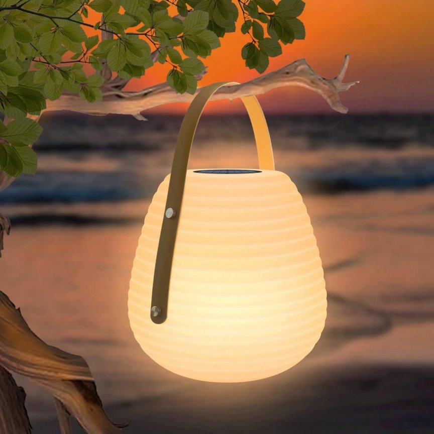 Solárny lampáš - LED lampa do záhrady s USB nabíjaním - svetlo teplá biela + 6 RGB farieb