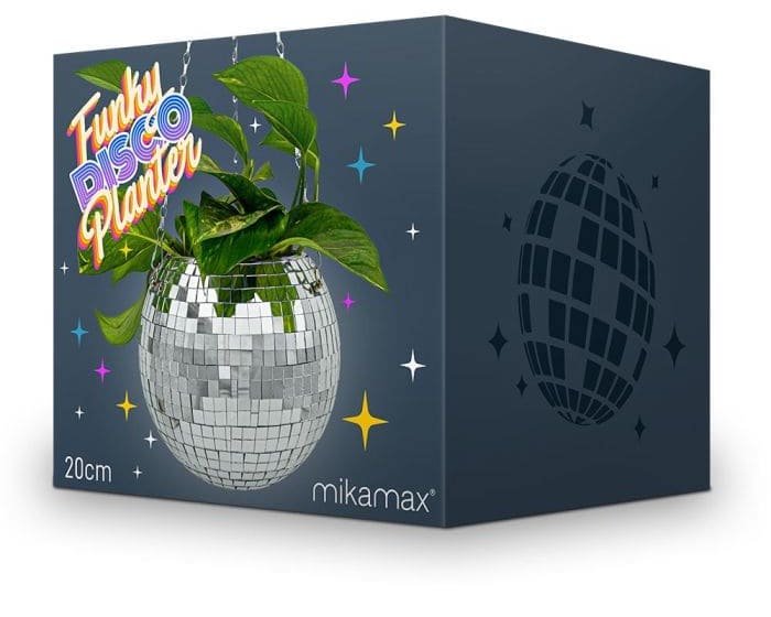 Zrkadlový disco kvetináč – závesná disco guľa v kvetináči s priemerom 20 cm