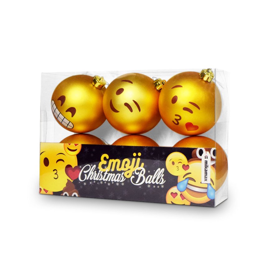 Ozdoby vánoční koule Emoji – sada 6 emotikonů na stromeček
