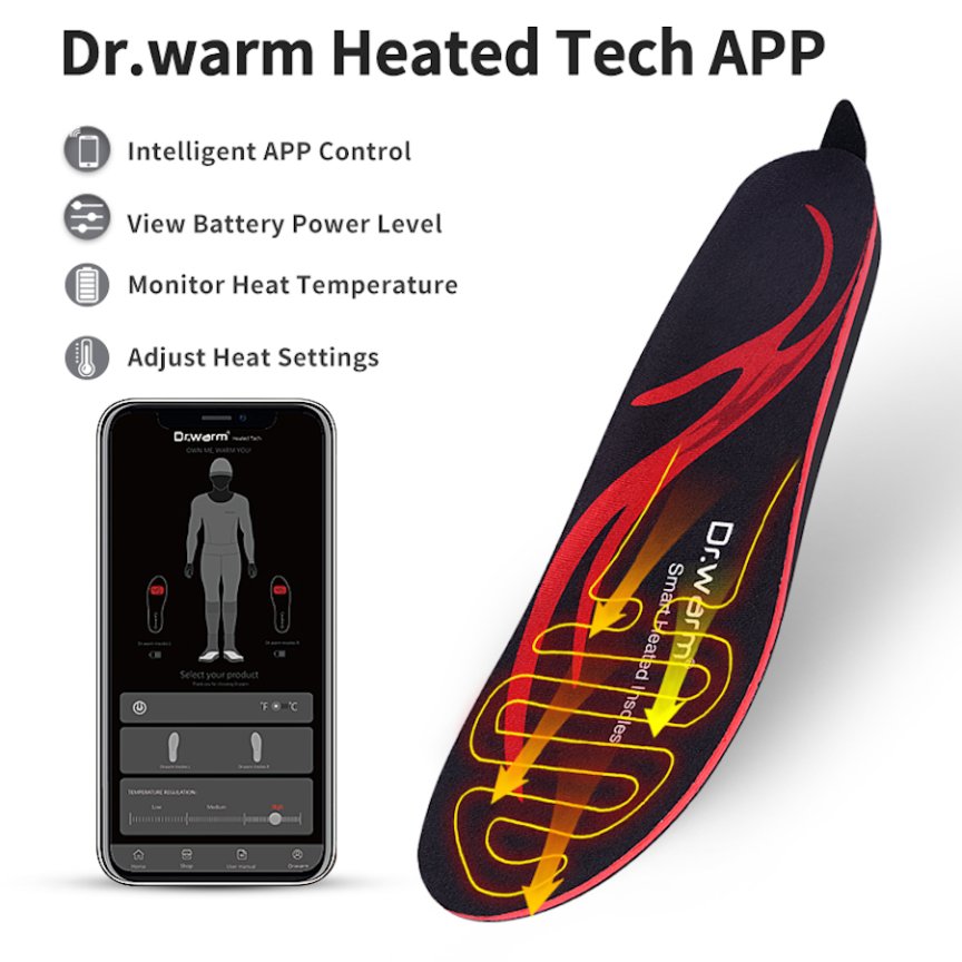 Smart vyhřívané vložky do bot – elektrické hřejivé vložky+ ohřev do 65 ℃ + App (iOS / Android)