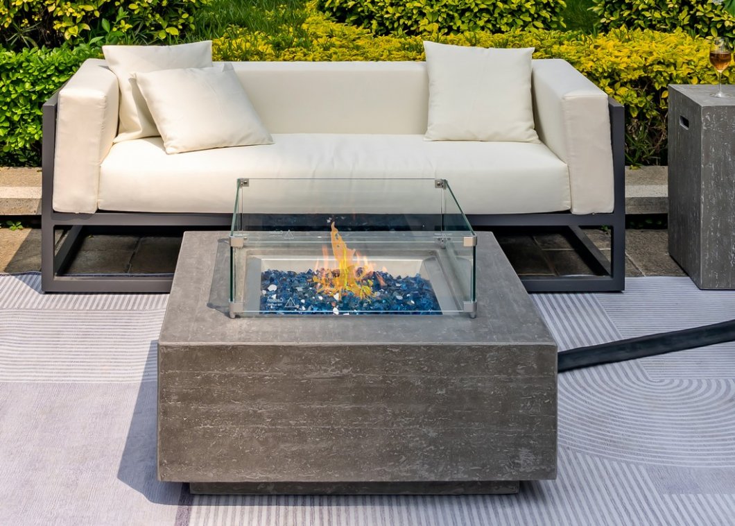 Plynový krb na bombu (propan butan/propan) exterierový prenosný - OLYMP 91x91cm šedý