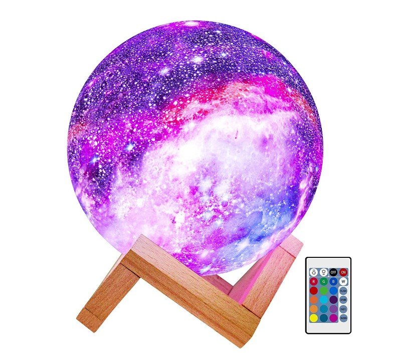 GALAXIA noční LED světlo s ovládáním 16 barev + dřevěný podstavec