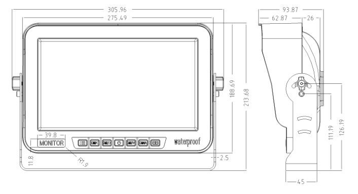 Monitor LCD impermeable - 10" con protección IP69 para 8 cámaras + tarjeta SD de 128 GB
