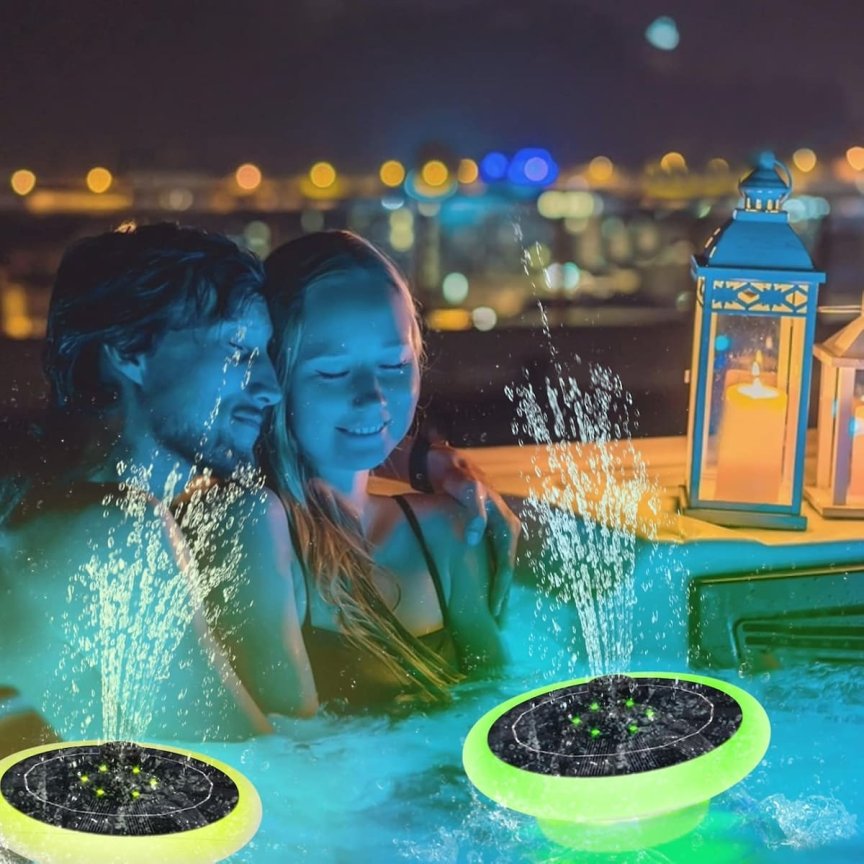 Fontana do bazena zahradna LED svietiaca farebná RGB - Solárna so 6 tryskami