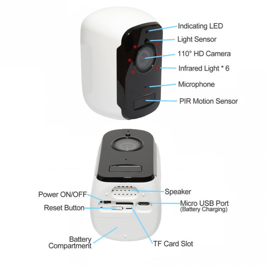 Bezdrôtová bezpečnostná kamera FULL HD + WiFi + IR LED + Micro SD - Extra dlhá výdrž batérie