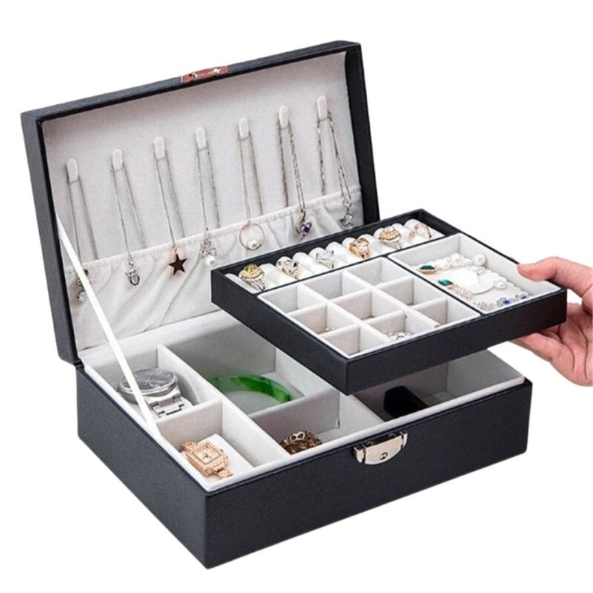 Šperkovnica organizér so zámkom – box na šperky pre ženy a dievčatá 23 x 17,5 x 8,5 cm