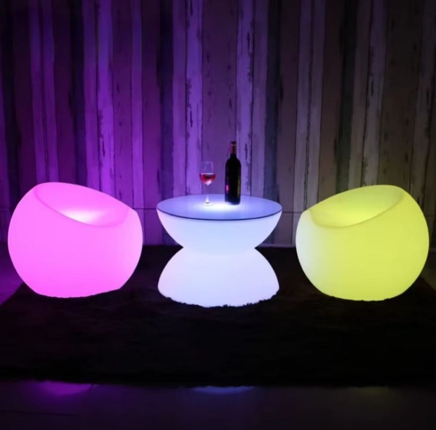 LED svietiace kreslo z plastu vonkajšie - RGB farebný taburet 56x46cm vodeodolný s IP44
