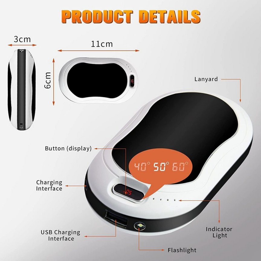 Ohrievač rúk – zariadenie do ruky do 55 °C + powerbanka 10 000 mAh
