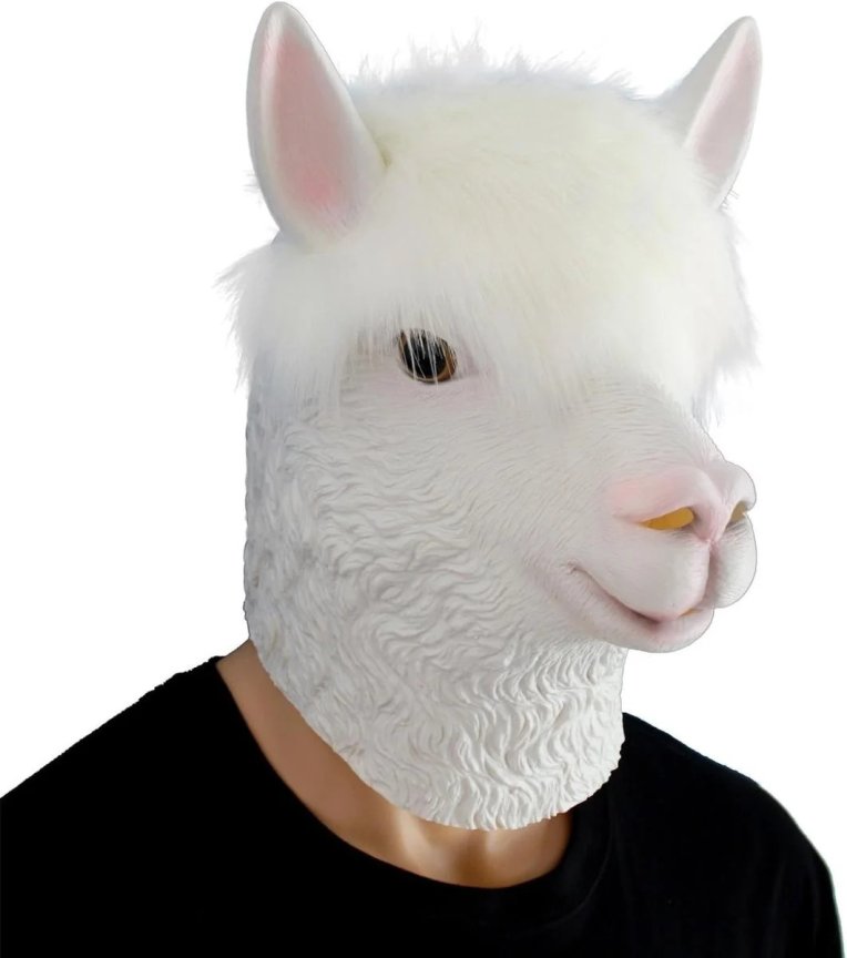 Maska na obličej alpaka lama bílá silikonová – maska pro děti i dospělé na Halloween