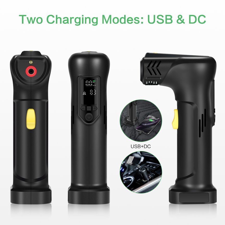 Smart USB pumpa na auto, kolo a moto - přenosná kompresorová pumpa 120 PSI + LED světlo + powerbanka