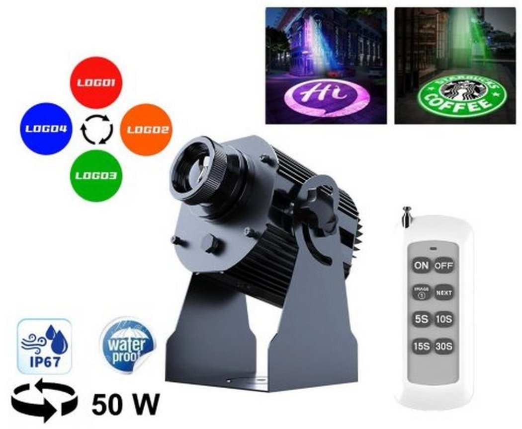 Gobo logo projektor 50W - projekce do 20M + zásobník na 4xLogo + dálkový ovladač