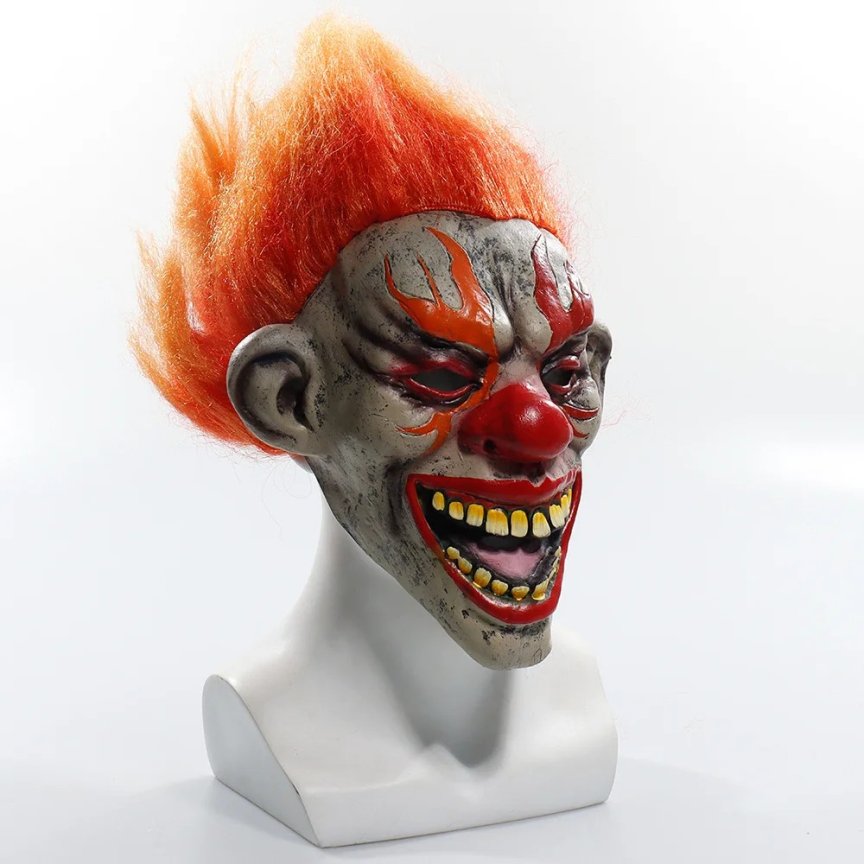 Maska na obličej Fire Evil Clown – hororová klaunská maska na Halloween