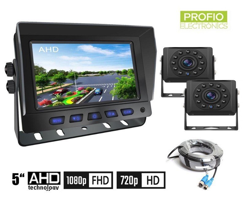Set per auto con retromarcia AHD - Monitor ibrido 2CH da 5" + 2x videocamera HD