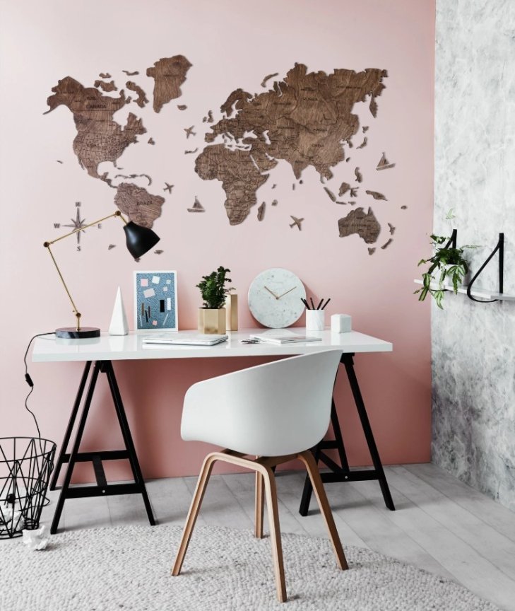 Dřevěná 3D mapa světa na zeď 300×175 cm – dřevěný obraz nástěnný (tmavý ořech)