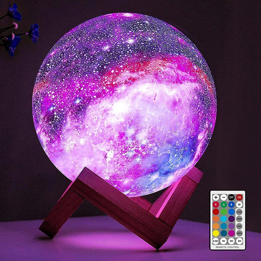 GALAXIA noční LED světlo s ovládáním 16 barev + dřevěný podstavec