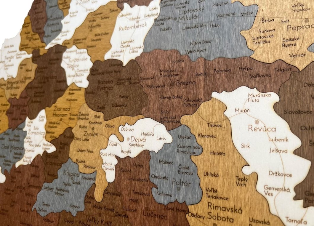 3D Dřevěná mapa Slovenska - Nástěnná mapa Slovenska s vyznačenými městy 46×98,3 cm