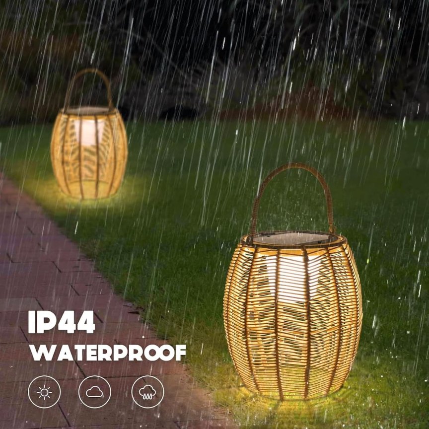 Ratanová solárna LED lampa - ratanový lampáš farebný RGB s krytím IP44