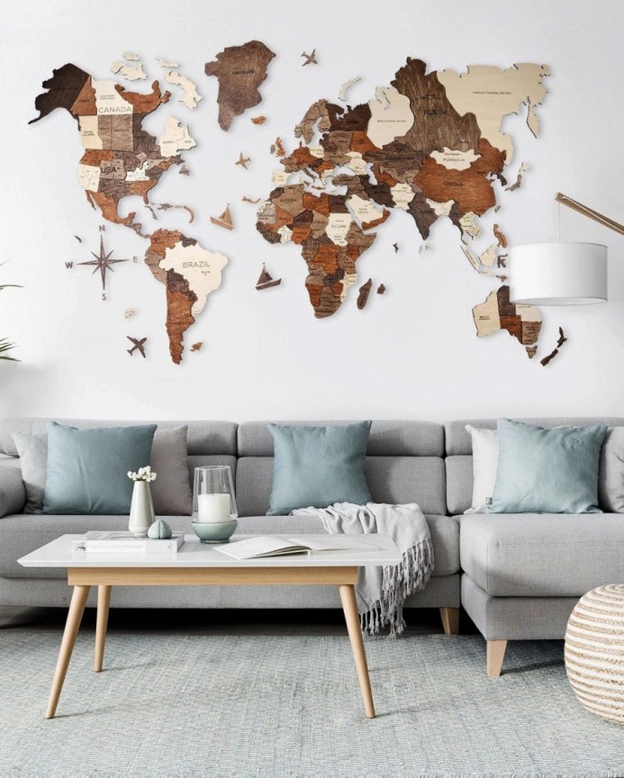 Dřevěná mapa světa na zeď 200x120 cm - 3D nástěnná mapa XL