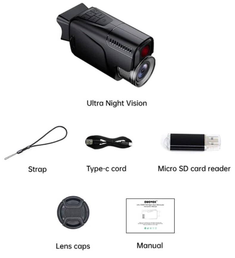 Full HD nočný monokulár Duovox – 10x digitálny zoom, farebné nočné videnie, CMOS snímač, výdrž batérie 4000mAh