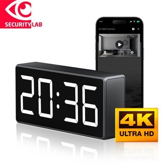 Klokcamera 4K - spion verborgen camera in digitaal alarm + Wifi met P2P + IR