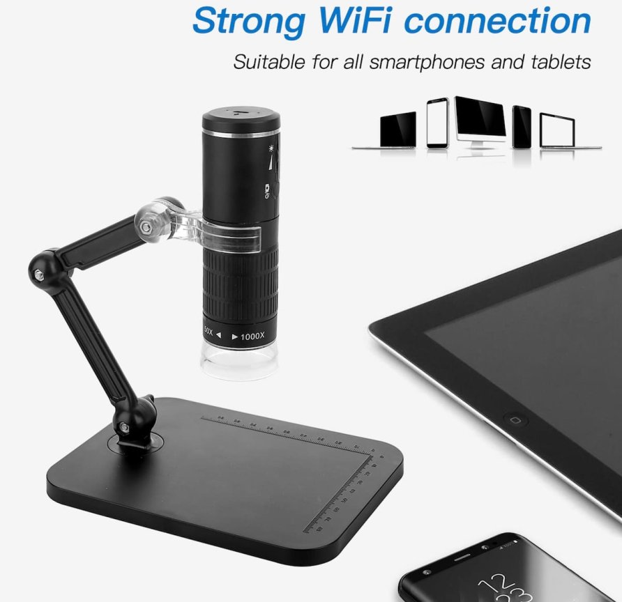 Mikroskop digitálny na mobil s FULL HD 1000x + Wifi (iOS / Android) + 8x LED