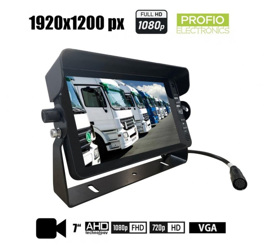 Monitor de coche 1920x1200px 7" LCD - Entrada de vídeo 3CH para cámaras AHD/CVBS y VGA