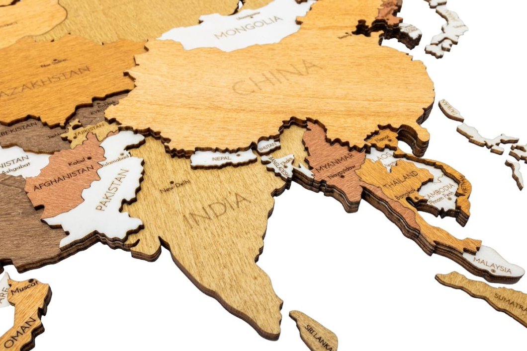 Velká 4D mapa světa 300x150cm – dřevěný obraz mapa světa ze dřeva ORIGINAL