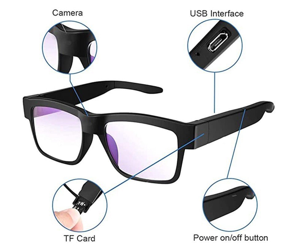 Lunettes Caméra Pour Téléphone - Enregistrement Vidéo Automatique, Microphone Intégré, Angle 88°, 1080p