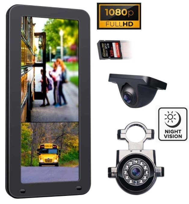 Súprava na cúvanie pre autobusy a nákladné vozidlá - 12,3" monitor s 2-kanálové zobrazenie + 2x Full HD 1080P kamera