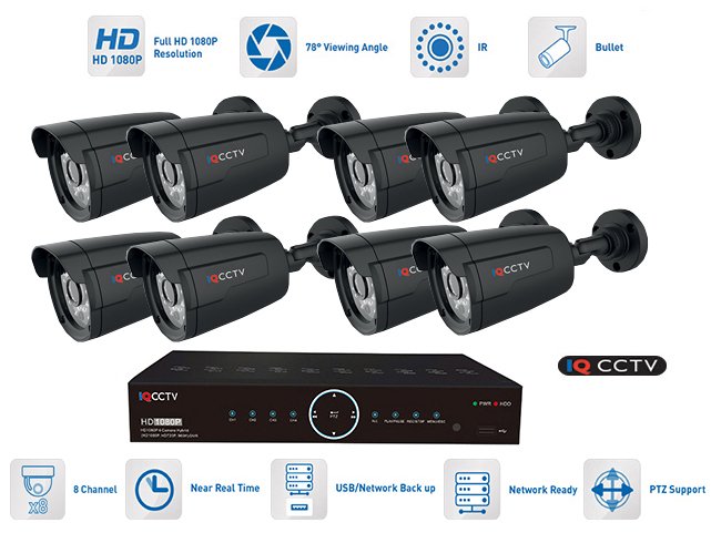 Conjunto de CCTV de 8 canais - câmera 8x 1080P com 20m IR + AHD DVR
