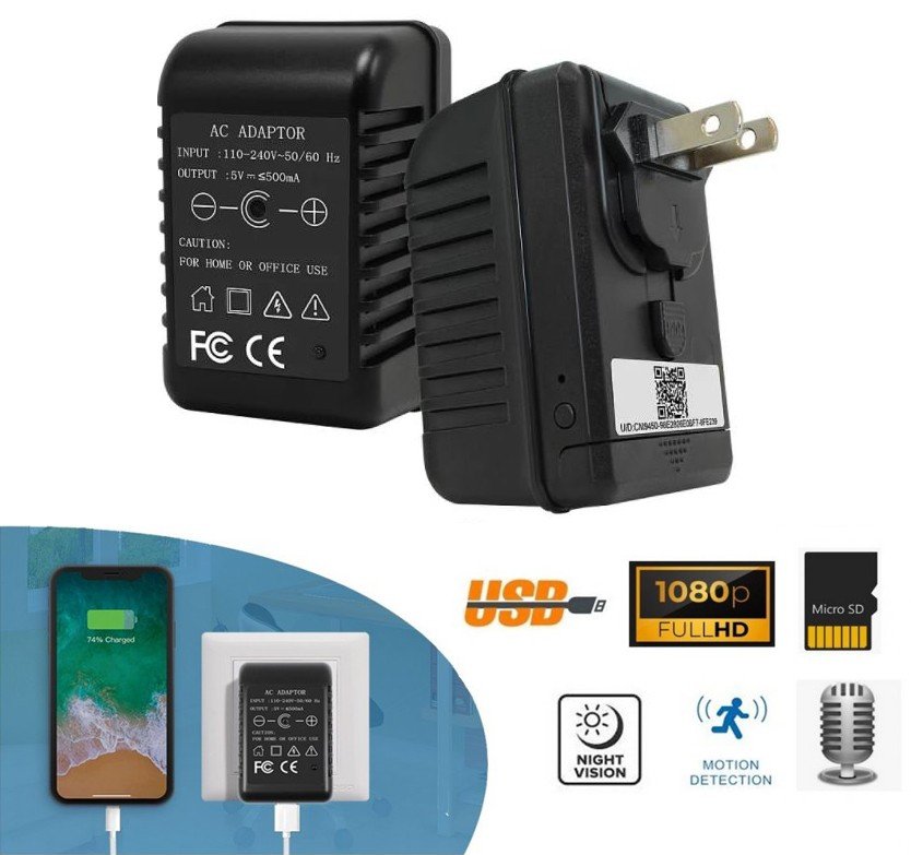 Камера за USB зарядно устройство FULL HD WiFi + IR нощен светодиод