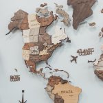 3D dřevěná mapa světa 150x90cm - nástěnný obraz s LED podsvícením