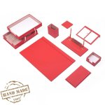 Dámský kancelářský set 10 dílný z červené kůže – Luxusní sada, ruční výroba