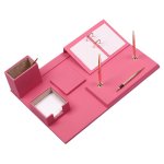 Kancelářský set dámský - růžová kůže, 8 doplňků do kanceláře, 100% handmade