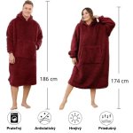 Deka k telce s kapucí červená - deka mikinová pohodlná + kapsa + rukávy