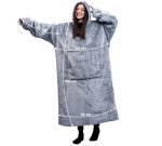 Deka k telce - mikina huňatá s rukávy + kapuce + kapsa 165 cm - šedá