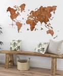 3D dřevěná mapa světa 100×60 cm – nástěnný 3D dřevěný obraz (barva - dub)