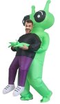 Kostým mimozemšťan zelený – nafukovací oblek Alien s ventilátorom na Halloween