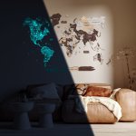 Magnetická 3D dřevěná mapa světa - Fosforeskující mapa na zeď (Capuccino) 100×60 cm