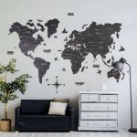3D dřevěná nástěnná mapa světa ze dřeva – černý dekor, 100 × 60 cm mapa na zeď